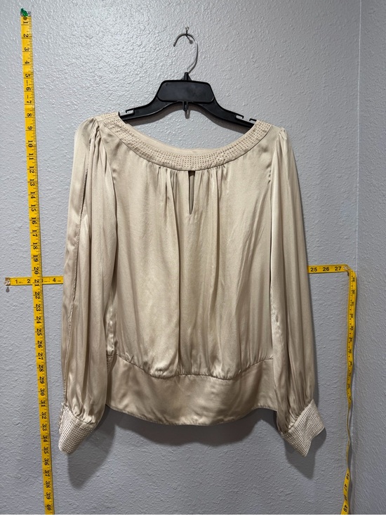 White House Black Market Tops - WHBM 100% Silk Rhinestone Embellished Champagne Long Sleeve Blouse Size 8